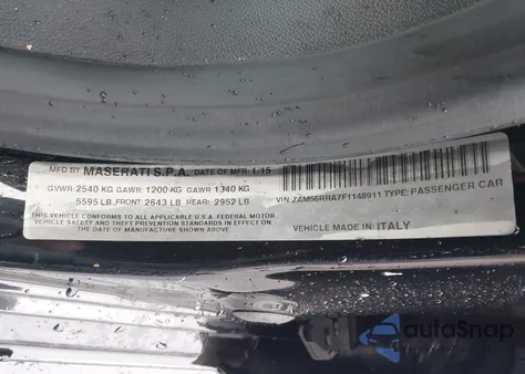 2015 Maserati Quattroporte S Q4 из США, поврежденный, VIN ZAM56RRA7F1148911